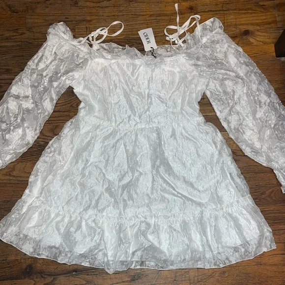 Cider | Dresses | Texture Tie Shoulder Ruffle Mini Dress Cider | Poshmark